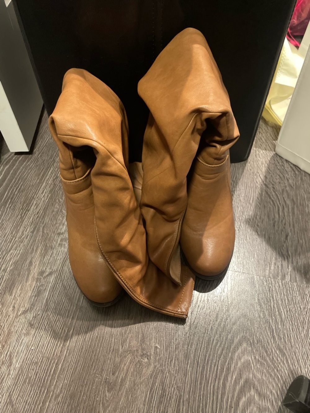 Women's Tall Slouch Leather Boots - Tan